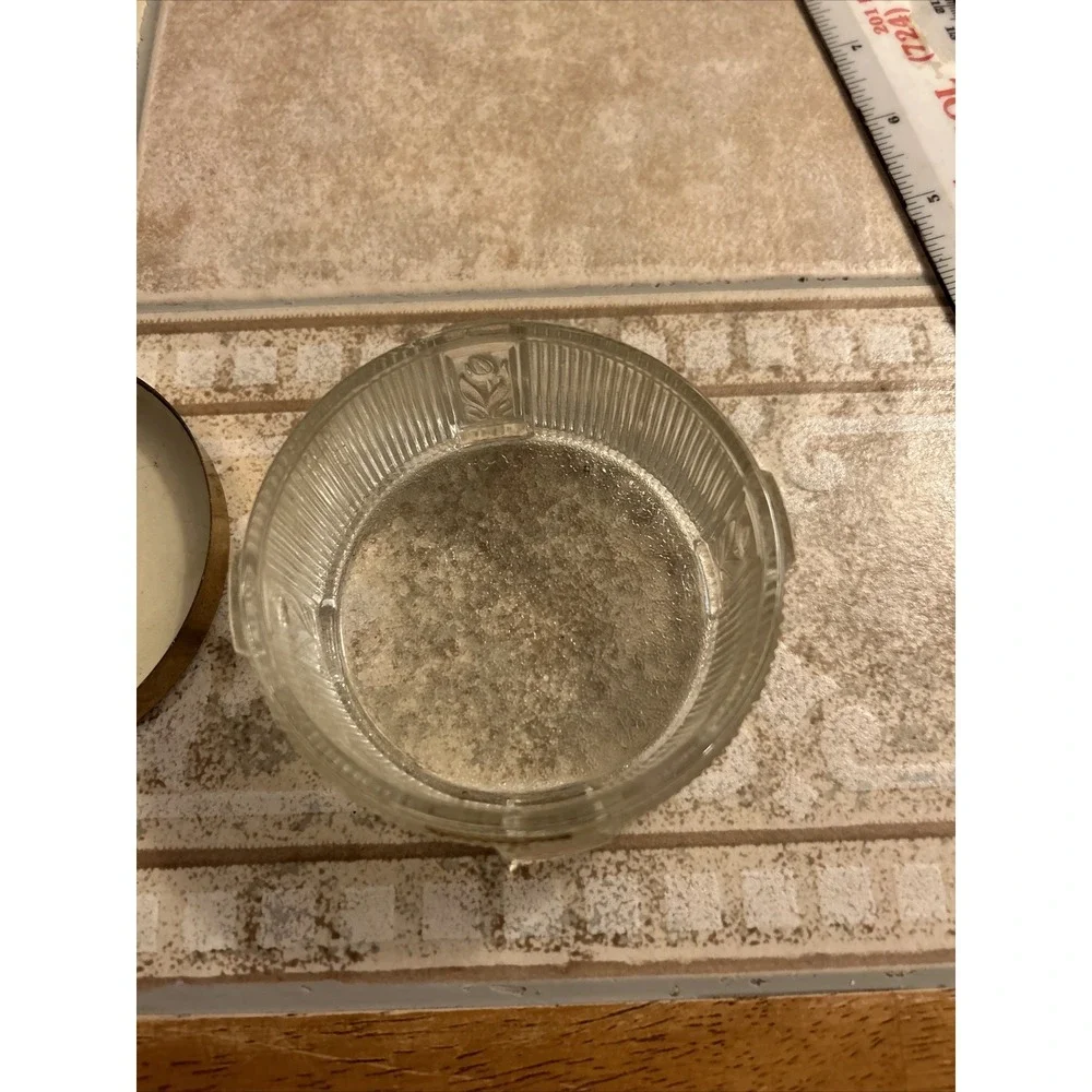 1940's Rose Gold Tone Lid Glass Trinket Box‎ Compact Dresser